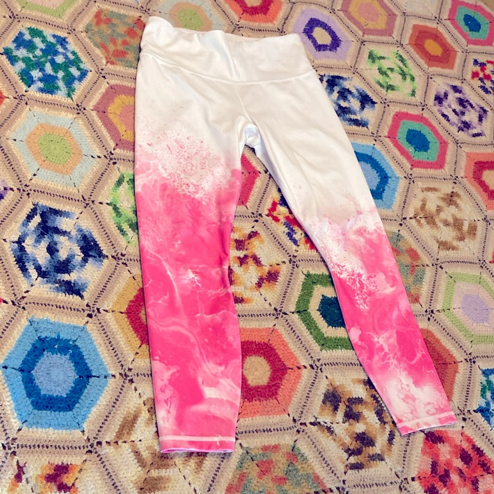 Athleta pink white swirl leggings medium